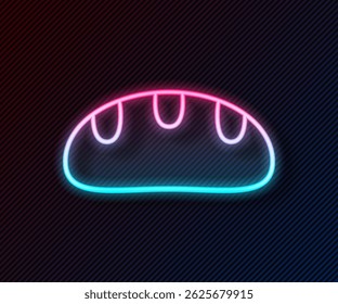 Glowing neon line Bread loaf icon isolated on black background.  Vector