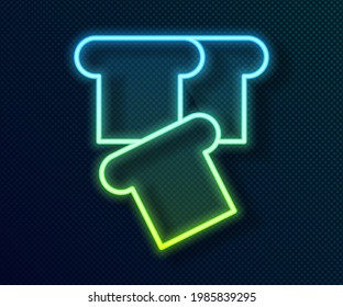 Glowing neon line Bread toast for sandwich piece of roasted crouton icon isolated on black background. Lunch, dinner, breakfast snack.  Vector