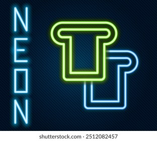 Glowing neon line Bread toast for sandwich piece of roasted crouton icon isolated on black background. Lunch, dinner, breakfast snack. Colorful outline concept. Vector