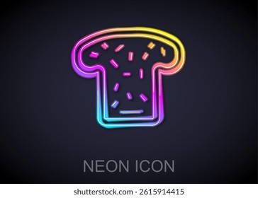 Glowing neon line Bread toast for sandwich piece of roasted crouton icon isolated on black background. Lunch, dinner, breakfast snack.  Vector