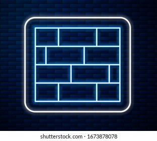 Glowing neon line Bricks icon isolated on brick wall background.  Vector Illustration