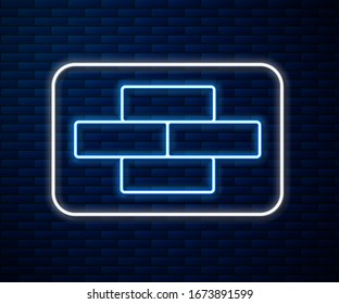 Glowing neon line Bricks icon isolated on brick wall background.  Vector Illustration