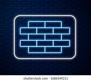 Glowing neon line Bricks icon isolated on brick wall background.  Vector Illustration