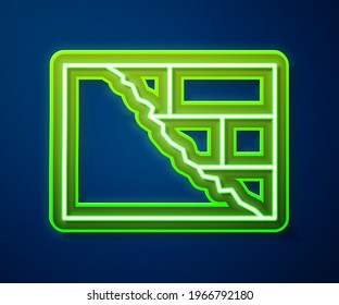 Glowing neon line Bricks icon isolated on blue background.  Vector