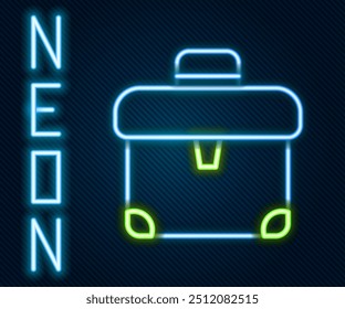 Linha de néon brilhante ícone do porta-arquivos isolado no fundo preto. Sinal de caso comercial. Portfólio de negócios. Conceito de contorno colorido. Vetor