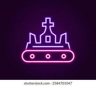 Glowing neon line British crown icon isolated on black background. Colorful outline concept. Vector