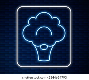 Glowing neon line Broccoli icon isolated on brick wall background.  Vector