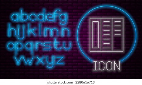 Glowing neon line Brochure template layout icon isolated on brick wall background. Corporate business annual report, catalog, magazine, flyer mockup. Neon light alphabet. Vector