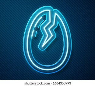 Glowing neon line Broken egg icon isolated on blue background. Happy Easter.  Vector Illustration