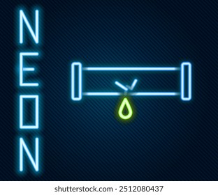 Glowing neon line Broken metal pipe with leaking water icon isolated on black background. Colorful outline concept. Vector Illustration