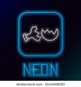 Glowing neon line Broken test tube and flask chemical laboratory test icon isolated on black background. Laboratory glassware sign. Colorful outline concept. Vector