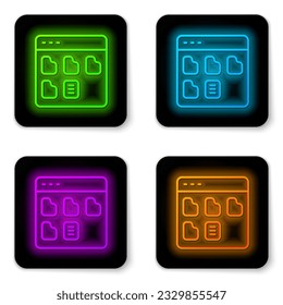 Icono de la línea de neón Navegador aislado en fondo blanco. Botón cuadrado negro. Vector