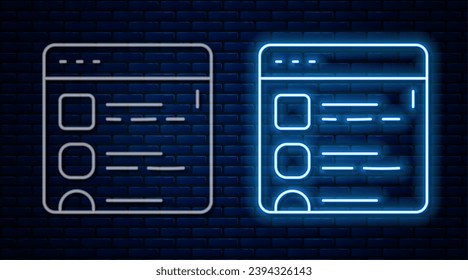 Glowing neon line Browser files icon isolated on brick wall background.  Vector