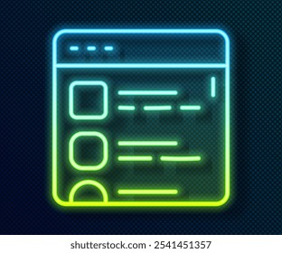 Glowing neon line Browser files icon isolated on black background.  Vector