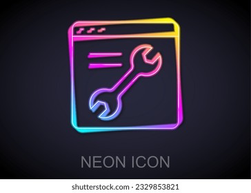 Glowing neon line Browser setting icon isolated on black background. Adjusting, service, maintenance, repair, fixing.  Vector
