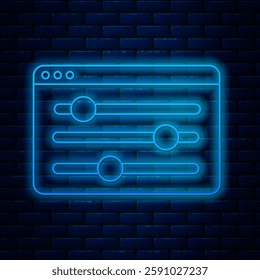 Glowing neon line Browser setting icon isolated on brick wall background. Adjusting, service, maintenance, repair, fixing.  Vector