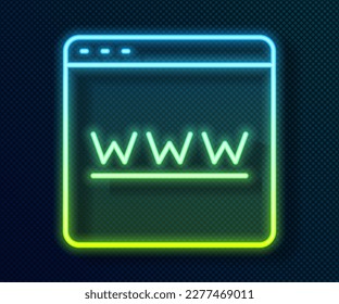 Leuchtendes Neonline-Browser-Fenster Symbol einzeln auf schwarzem Hintergrund.  Vektorgrafik