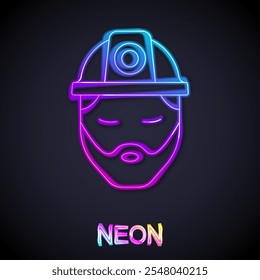 Icono brillante del constructor de la línea de neón aislado en fondo negro. Trabajador de la construcción.  Vector