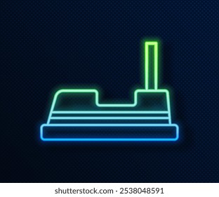 Glowing neon line Bumper car icon isolated on blue background. Amusement park. Childrens entertainment playground, recreation park.  Vector