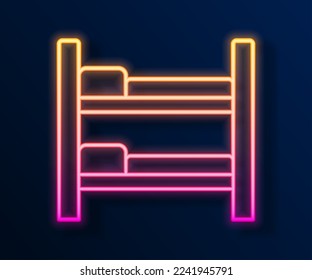 Glowing neon line Bunk bed icon isolated on black background.  Vector