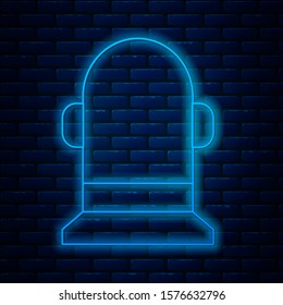 Glowing neon line Buoy icon isolated on brick wall background.  Vector Illustration