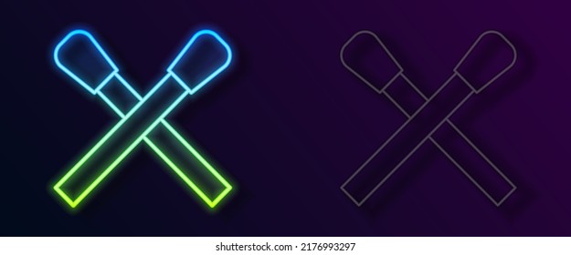 Glowing neon line Burning match with fire icon isolated on black background. Match with fire. Matches sign.  Vector