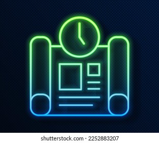 Glowing neon line Business project time plan icon isolated on blue background.  Vector