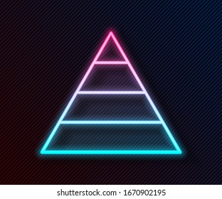 Glühende neonale Geschäftspyramid Diagramm Infografiken Symbol einzeln auf schwarzem Hintergrund. Pyramidal-Stufen-Graphen-Elemente. Vektorillustration-Illustration