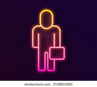 Glowing neon line Businessman icon isolated on black background. Business avatar symbol user profile icon. Male user sign.  Vector