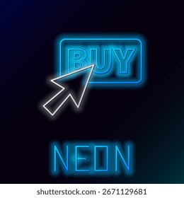 Línea de neón brillante Comprar icono de Botón aislado sobre fondo negro. Concepto de contorno colorido. Vector