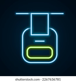 Glowing neon line Cable car icon isolated on black background. Funicular sign. Colorful outline concept. Vector