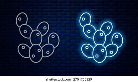 Glowing neon line Cactus icon isolated on brick wall background.  Vector