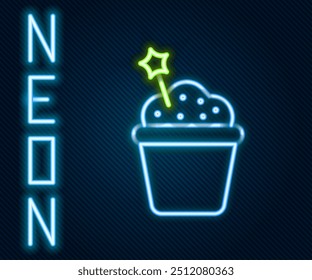 Glowing neon line Cake icon isolated on black background. Happy Birthday. Colorful outline concept. Vector Illustration