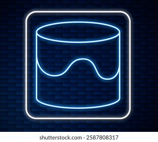 Glowing neon line Cake icon isolated on brick wall background. Happy Birthday.  Vector