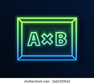 Glowing neon line Calculation icon isolated on blue background.  Vector Illustration