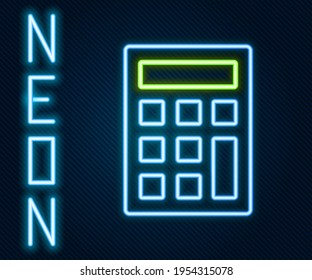 Glowing neon line Calculator icon isolated on black background. Accounting symbol. Business calculations mathematics education and finance. Colorful outline concept. Vector
