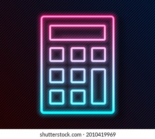 Glowing Neon Line Calculator Icon Isolated On Black Background. Accounting Symbol. Business Calculations Mathematics Education And Finance.  Vector