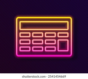 Glowing neon line Calculator icon isolated on black background. Accounting symbol. Business calculations mathematics education and finance.  Vector