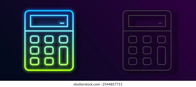 Glowing neon line Calculator icon isolated on black background. Accounting symbol. Business calculations mathematics education and finance.  Vector