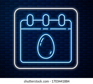 Línea brillante Calendario con icono de huevo de Pascua aislado en el fondo de la pared de ladrillo. Símbolo de Navidad cristiana. Ilustración vectorial