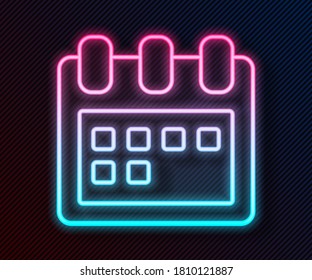 Glowing neon line Calendar icon isolated on black background. Event reminder symbol.  Vector Illustration