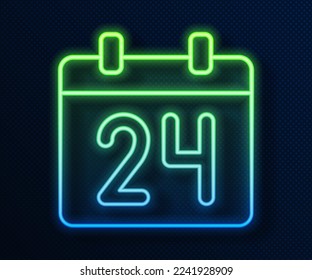Glowing neon line Calendar icon isolated on blue background. Event reminder symbol.  Vector