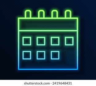 Glowing neon line Calendar icon isolated on blue background. Event reminder symbol.  Vector