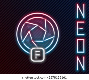 Glowing neon line Camera shutter icon isolated on black background. Colorful outline concept. Vector