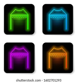 Glowing neon line Camping tent icon isolated on white background. Carnival camping tent. Amusement park. Black square button. Vector Illustration