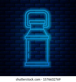 Glowing neon line Can container for milk icon isolated on brick wall background.  Vector Illustration