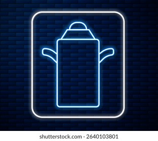 Glowing neon line Can container for milk icon isolated on brick wall background.  Vector