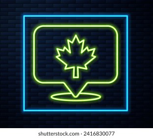 Glowing neon line Canadian maple leaf icon isolated on brick wall background. Canada symbol maple leaf.  Vector