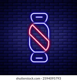 Glowing neon line Candy icon isolated on brick wall background. Happy Halloween party. Colorful outline concept. Vector