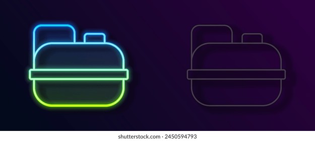 Glowing neon line Canister for gasoline icon isolated on black background. Diesel gas icon.  Vector